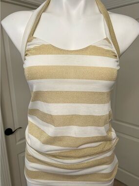 VENUS Metallic Gold and White Striped Halter Camisole